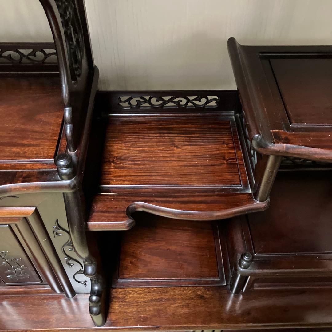 訳あり　飾り棚　茶箪笥　透かし彫り　年代品　茶棚　違い棚 和家具 唐木