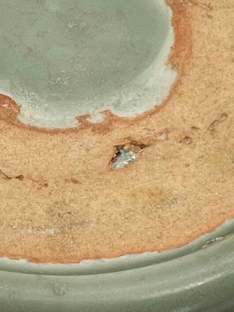 明時代　青磁　龍泉窯刻花大盤　青磁皿　唐物　古賞物　時代物(B-67)