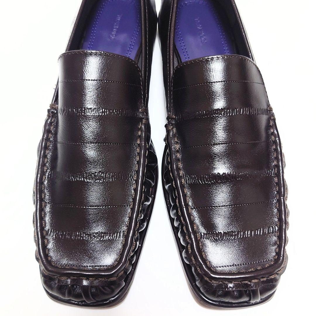 未使用 トゥデイフル スクエアトゥ ギャザー レザー ローファー スリッポン