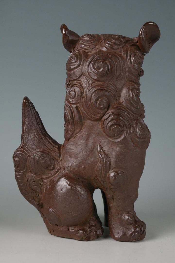 人間国宝一門　金城敏徳 作　南蛮焼〆立シーサー（大）1対