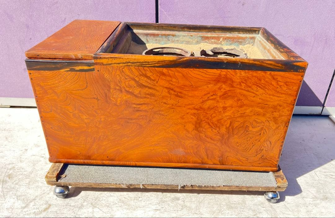 木製火鉢 引き出し付き ガラス蓋