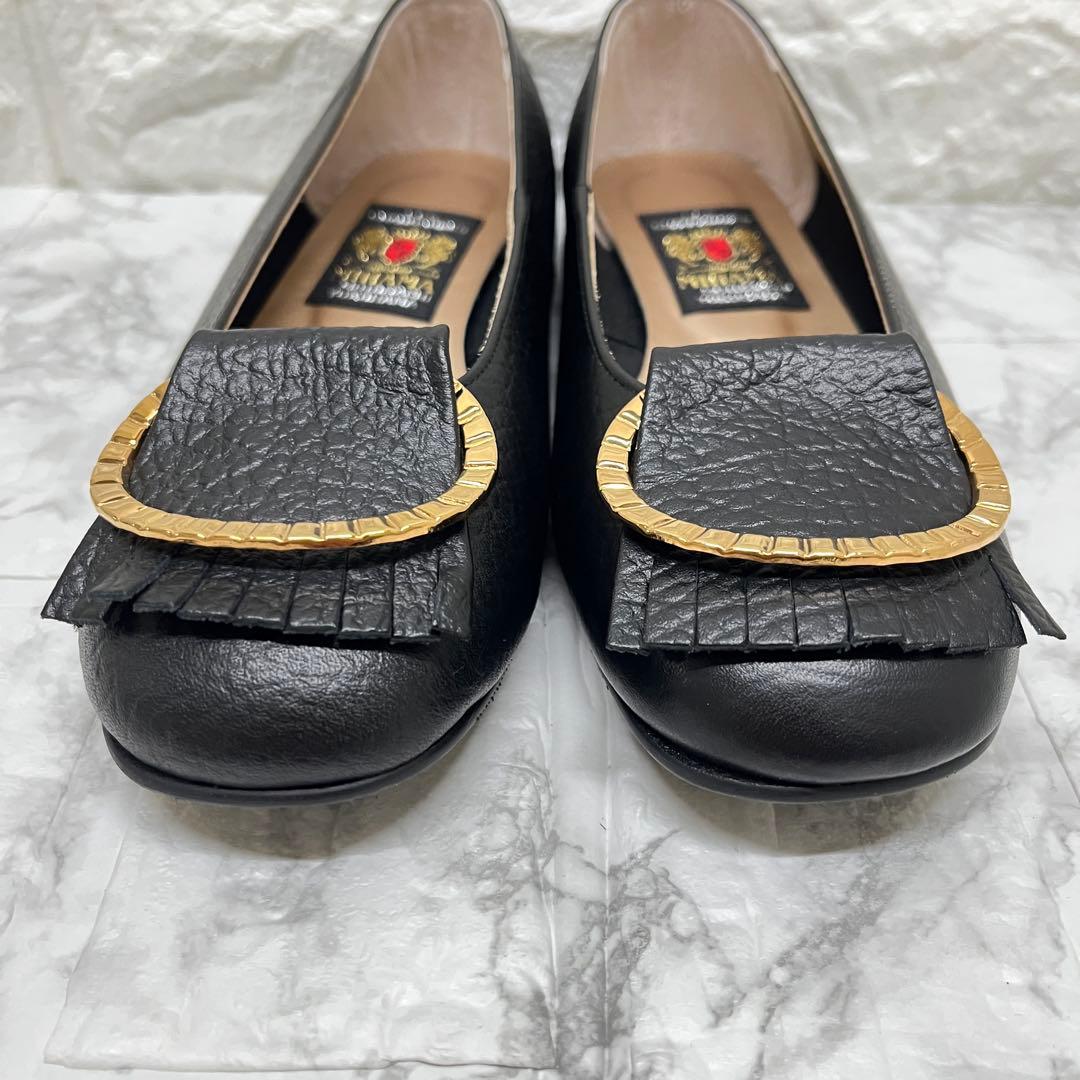 美品✨MIHAMA❣️ミハマフラット 24.5㎝ 黒金具フリンジ