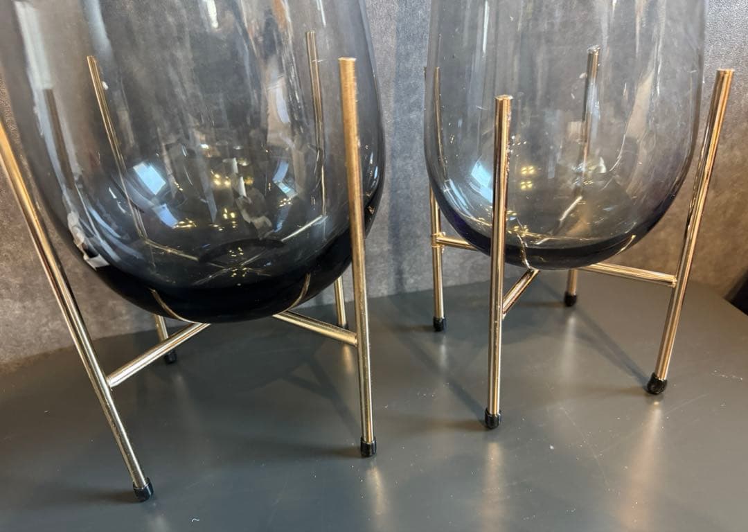 イシャス風　ベース　2個セット　花瓶　ガラス　インテリア　フラワー　黒　モダン