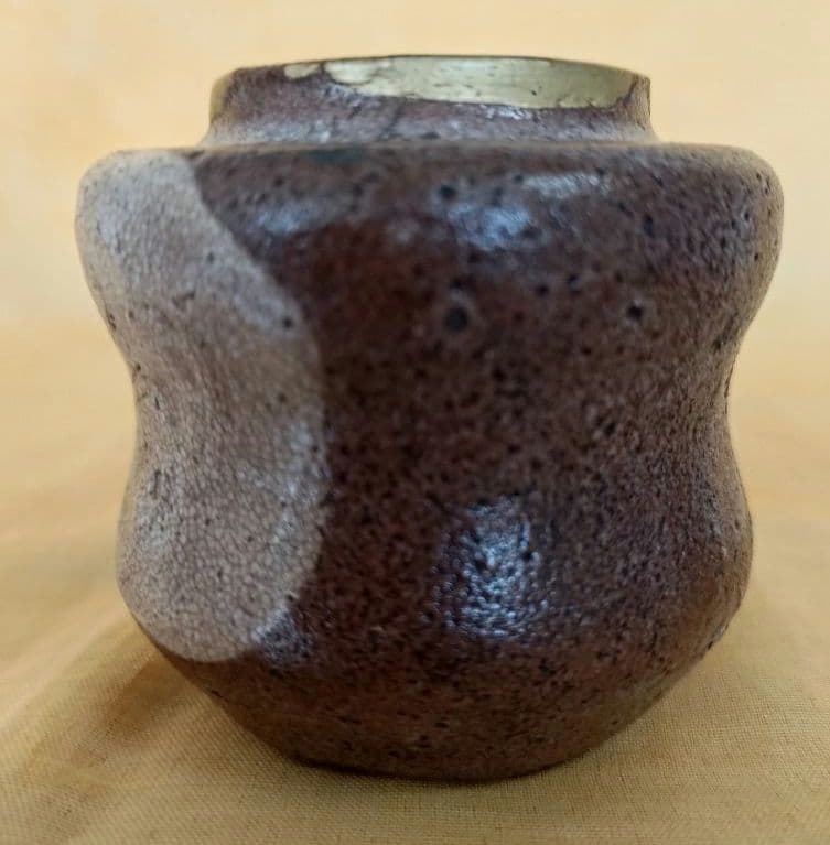 絵瀬戸肩衝胴締茶入 二重蔓牡丹唐草金補修済 茶道具 古瀬戸茶入 桐箱入