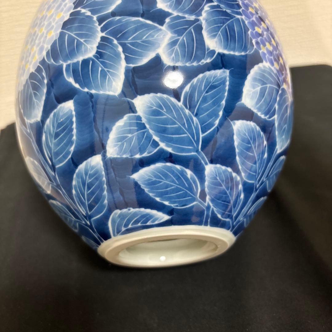 藤井朱明 壺 飾り壺 花器 日展人気作家 有田焼 紫陽花花瓶