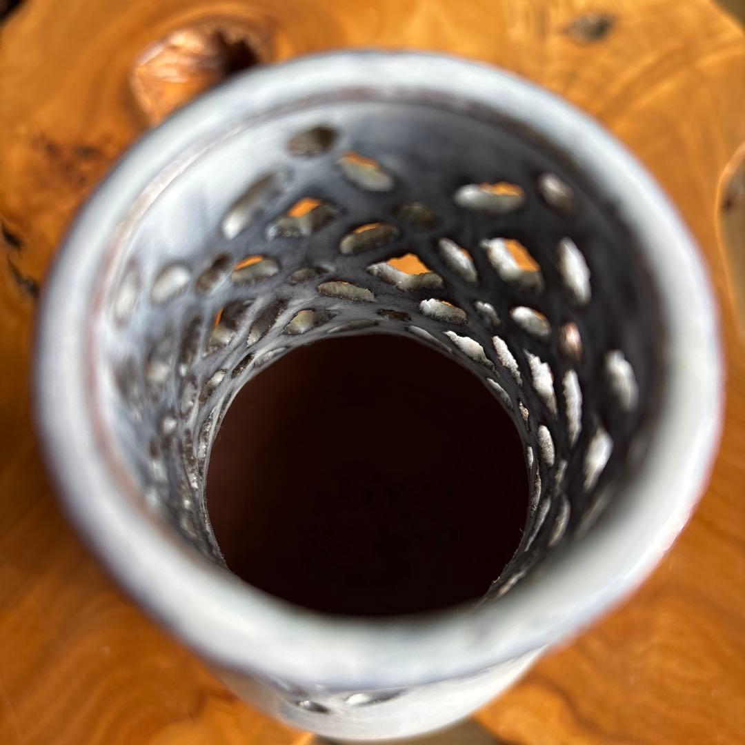 萩焼 七宝透 杓立 大野瑞峰 茶道具 共箱