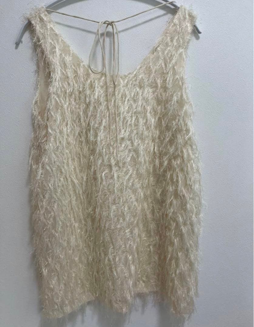 トップス CLANE W FACE CROSS FRINGE TOPS