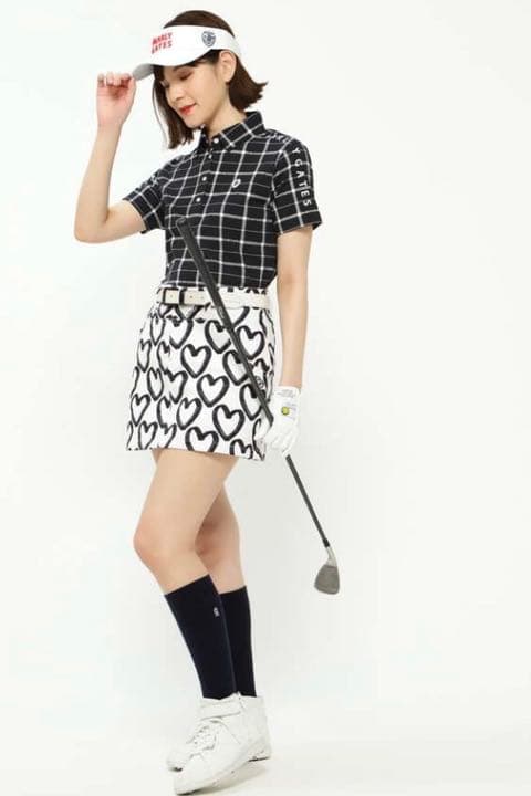 パーリーゲイツ ストレッチスカート 落書きハート柄プリントサイズ0