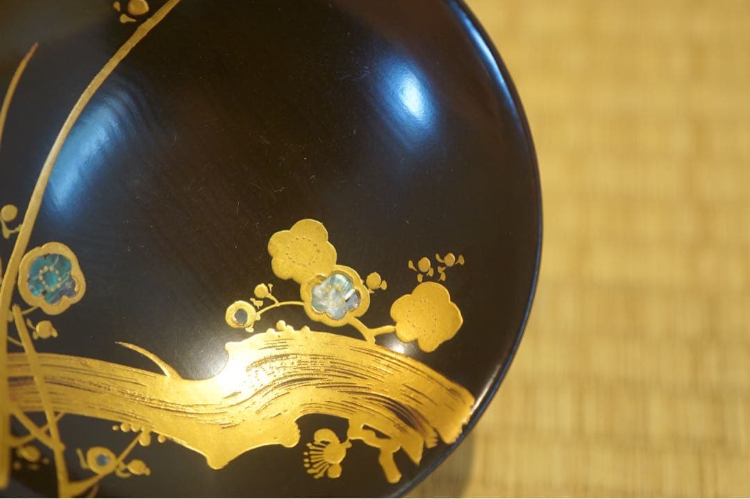 梅蒔絵 螺鈿細工 溜塗 吸物椀 2客/ 木製漆器 茶懐石