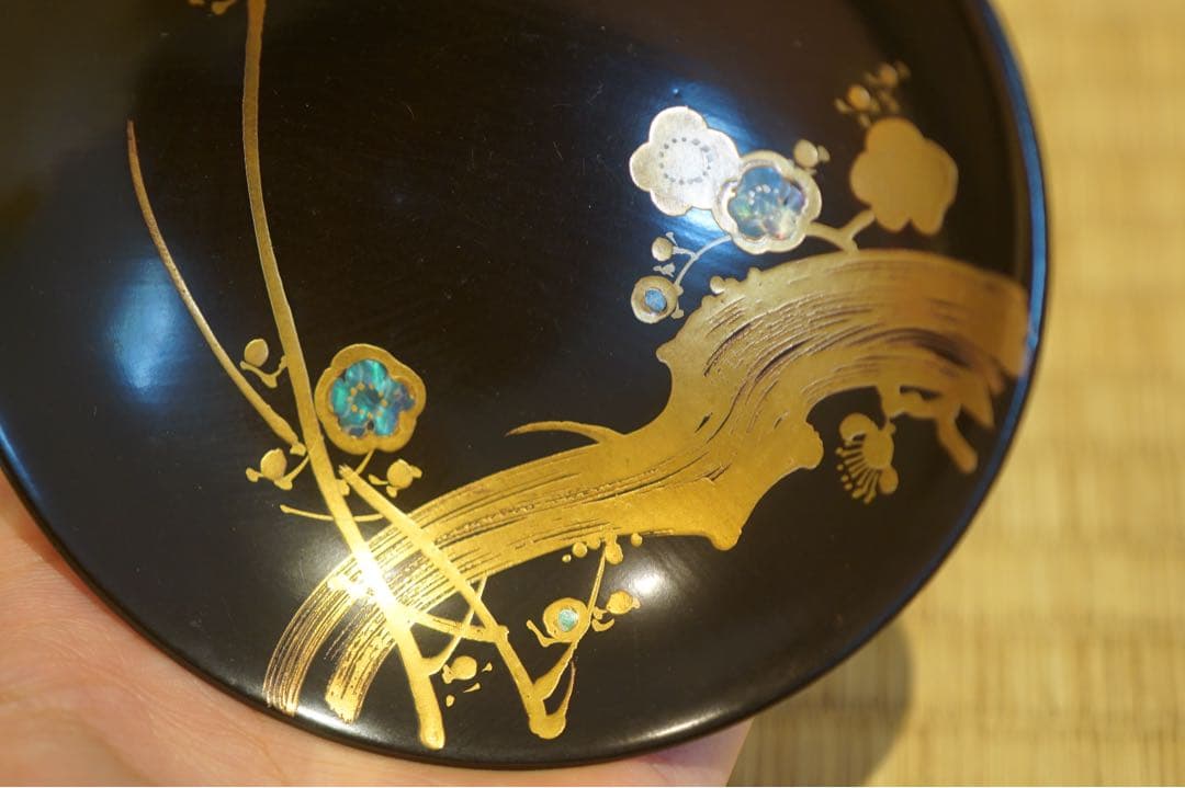 梅蒔絵 螺鈿細工 溜塗 吸物椀 2客/ 木製漆器 茶懐石