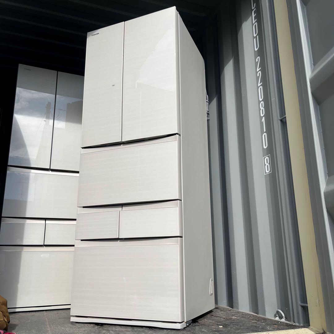 370取付無料！東芝真ん中野菜室 おしゃれアイボリー6ドア冷蔵庫 2021年製